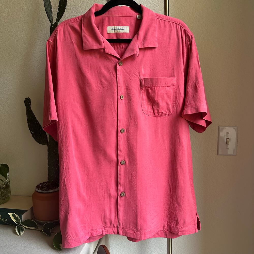 Tommy Bahama Pink Silk Short Sleeve Button Up Shirt